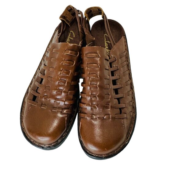 Clarks Women's Brown Sandals Size 7M Cushioned Comfort Braided Leather Slip On - Picture 3 of 10